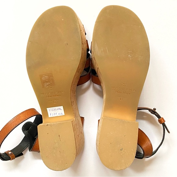 WEEKEND MAX MARA MAXMARA BROWN LEATHER STRAPS TAN CORK HEEL PLATFORM SANDALS - Picture 9 of 9